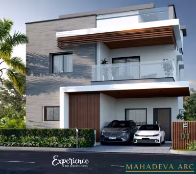 An architecturally modern Oak Villa in Taramathipet with sharp design lines.